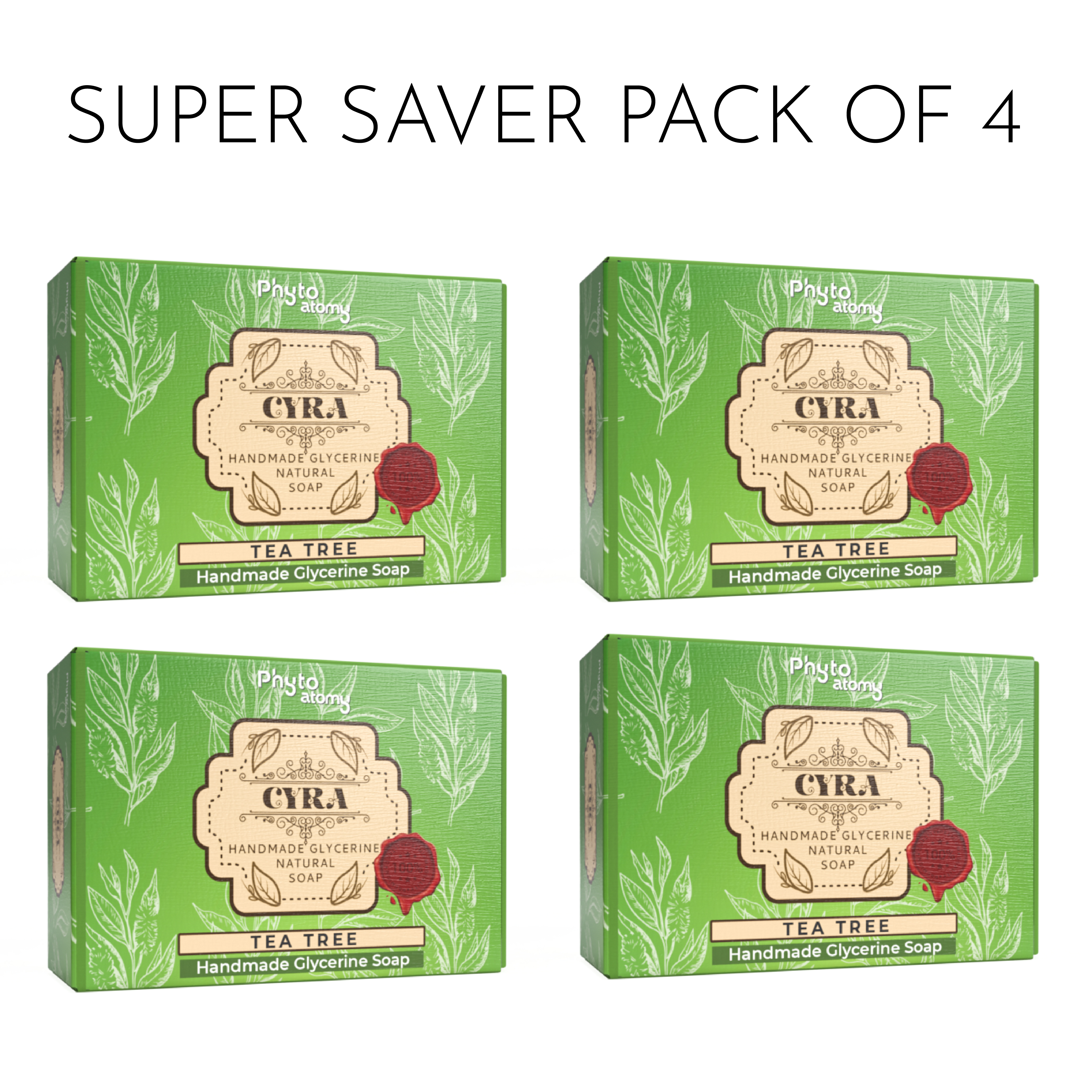 4 pieces of Tea Tree Glycerine Soap (100g). Total 400g