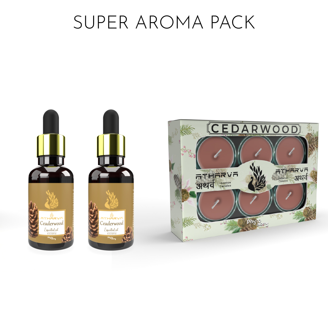 Two Bottles of Atharva Ceaderwood Essential Oil (15ml) + One pack of Cedarwood Atharva Incense Candles (12 Pcs.)