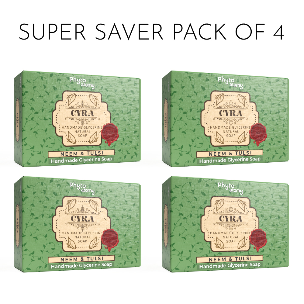 4 pieces of Neem & Tulsi Glycerine Soap (100g). Total 400g