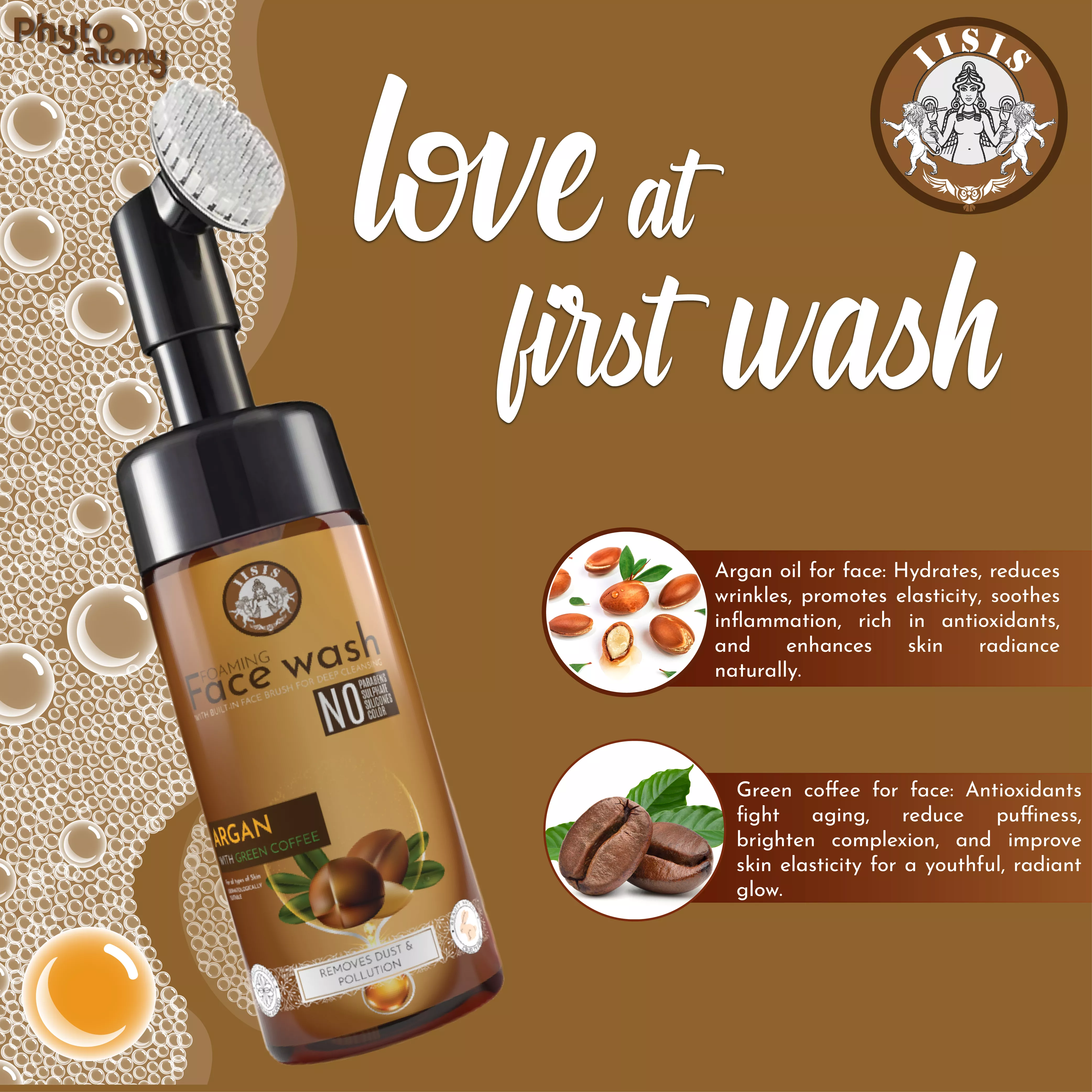 Argan With Green Coffee Foaming Face Wash With Built-In Face Brush (150ml)
