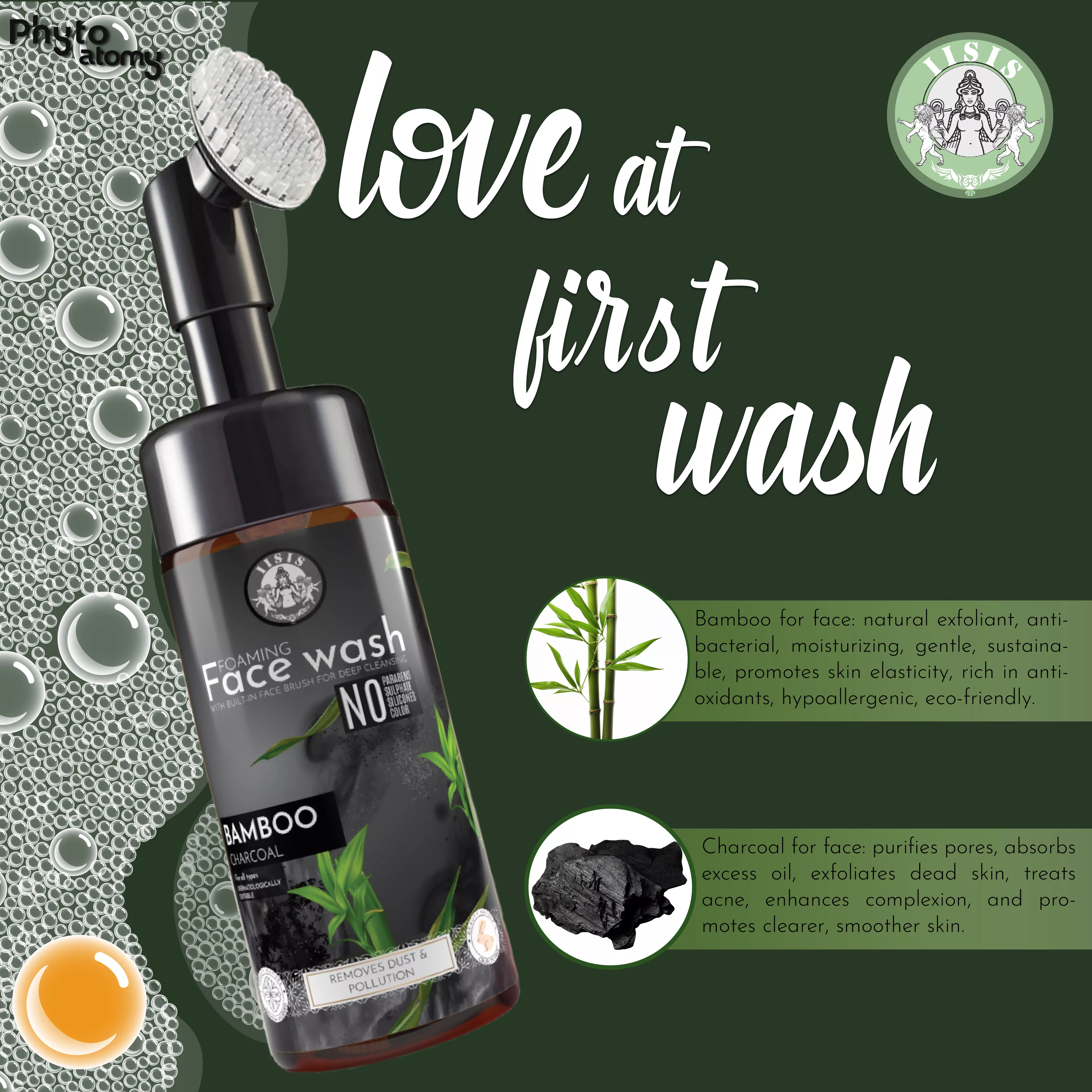 Bamboo Charcoal Foaming Face Wash With Built-In Face Brush (150ml)