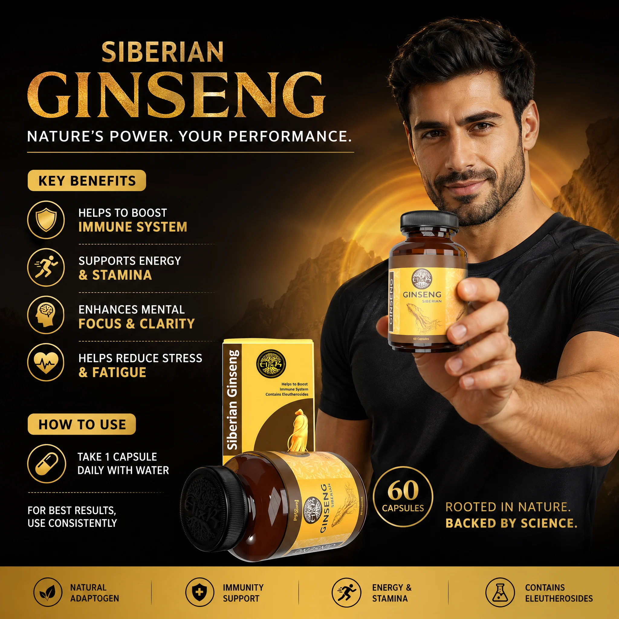 Siberian Ginseng (60 Capsule) - HS00563