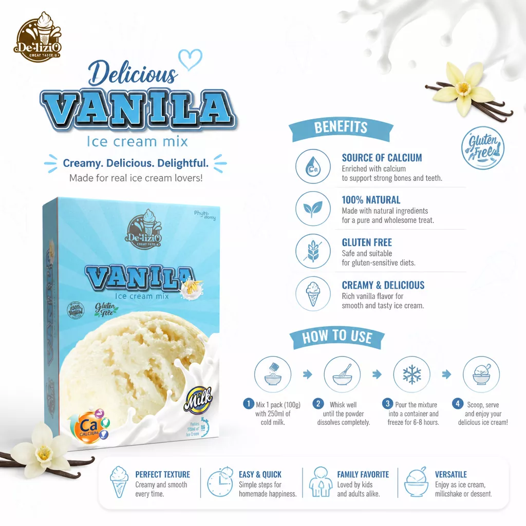Delizio Vanila Ice Cream Mix 100g (F&00269)
